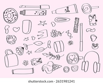 doodle collection of girly items