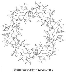 Doodle collection with hand drawing coloring kids. Holiday decoration. Leaves pattern. Flower vector sketch. Doodle style, graphic illustration. Black, white. Vector card.