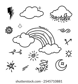 doodle collection of hand drawn weather symbols, unique and contemporary.