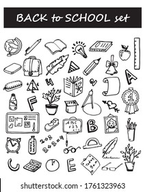 Doodle collection of items related to school life.