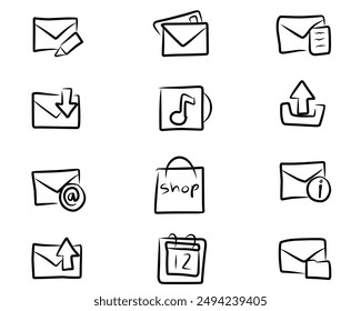 doodle collection of messaging icons. vector set of hand drawn message icon illustrations.