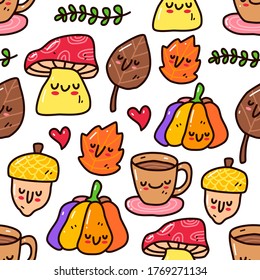 Doodle collection set of autumn element on isolated white background. Doodle autumn