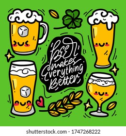 doodle collection set of beer element. national Beer day