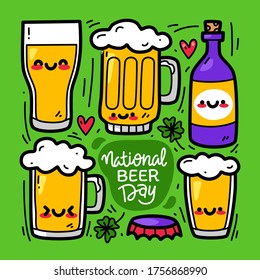 doodle collection set of beer element. National Beer day