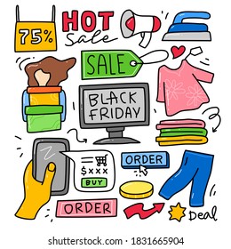Conjunto de colección Doodle del elemento Black Friday. Se puede usar para sitios web etc