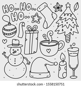 doodle collection set of christmas element on isolated white background. merry christmas