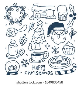 doodle collection set of christmas element on isolated white background. merry christmas