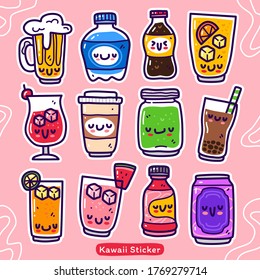 Doodle collection set of drink element on isolated white background. Doodle drink