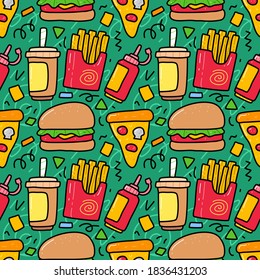 Conjunto de colección de doodle de elemento de comida rápida. Puede usarse para tejidos, etc