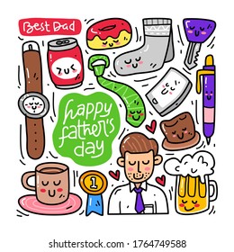 doodle collection set of fathers day element on isolated white background. doodle fathers day
