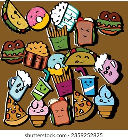 doodle collection set of food and beverage element. doodles food and beverage