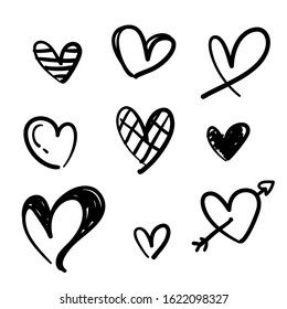 doodle collection set of hand drawn scribble hearts isolated on white background