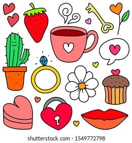 doodle collection set of love element on isolated white background. doodle love
