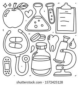 doodle collection set of medical element on isolated white background. doodle medical