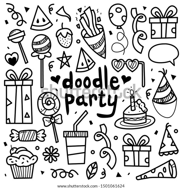 Doodle Collection Set Party Element On Stock Vector Royalty Free