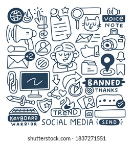 Doodle collection set of social media element. Can use for website, graphic info etc