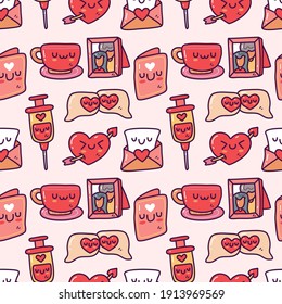 doodle collection set of valentine element seamless pattern. Happy valentine's day