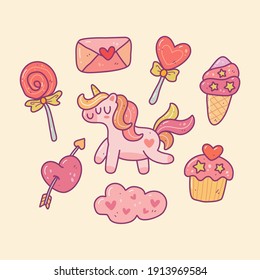 doodle collection set of valentine element on isolated background. Happy valentine's day
