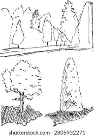 doodle collection of tree scenery sketch