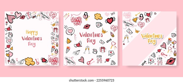 doodle collection of valentine elements for social media post background