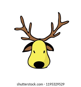 Doodle color Christmas icon - deer. Cute hand drawn design element for you. Merry Christmas and New Year symbols, lettering. Vector illustration