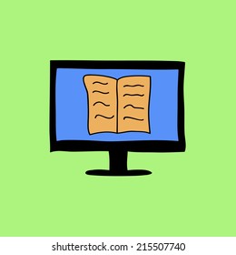 Doodle color distant learning sign with computer and book image