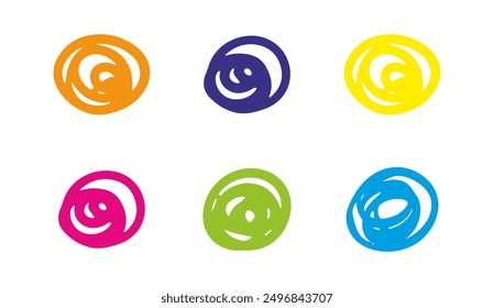 Doodle color ellipses set. Scribble ovals by pen or pencil, bubbles to circle and highlight text. Sketch highlights. Handwriting horizontal ellipses isolated on white background.