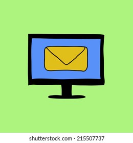 Doodle color email sign with computer and letter