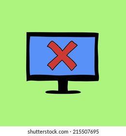 Doodle color error sign with computer and cross