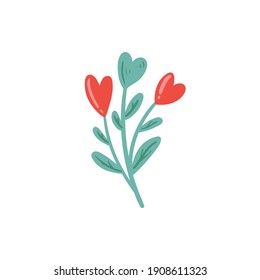 Doodle color flowers. Happy valentines day and weeding design elements. Vector illustration.
