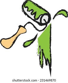doodle color green roller brush, vector