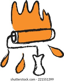 doodle color orange roller brush with red paint