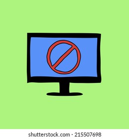 Doodle color sign with computer and deny symbol