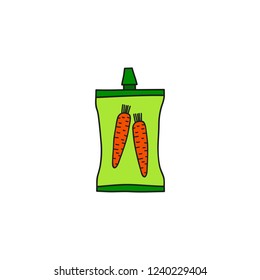 Doodle colored baby carrot puree isolated on white background.