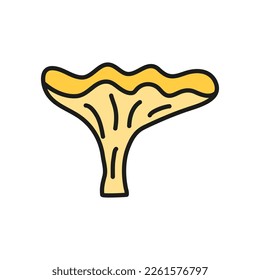 Doodle colored chanterelle mushroom icon isolated on white background.