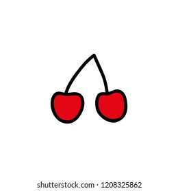 Doodle colored cherry berries isolated on white background.