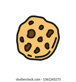 Doodle Colored Chocolate Chip Cookie Isolated On White Background.