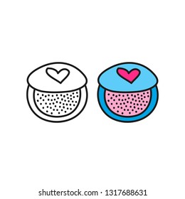 Doodle colored compact rouge or eye shadows in case isolated on white background.