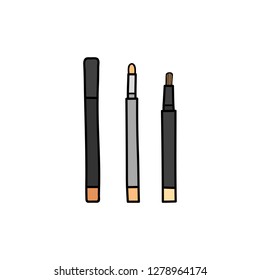 Doodle colored concealer sticks for makeup isolated on white background.