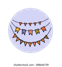 Doodle colored flags on a string. Sticker with flags.