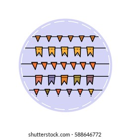 Doodle colored flags on a string. Sticker with flags.