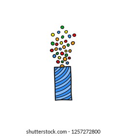 Doodle colored flapper with confetti isolated on white background.