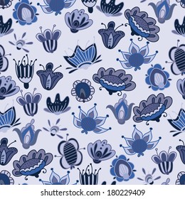 Doodle colored flowers seamless pattern