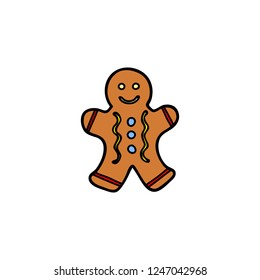 Doodle colored gingerbread cookie isolated on white background.