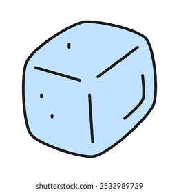 Doodle colored ice cube icon isolated on white background.