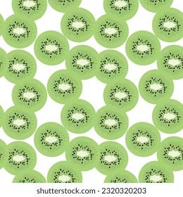 Doodle colored kiwi slice seamless pattern on white background. Vector illustration.