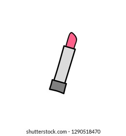 Doodle colored lipstick icon isolated on white background.