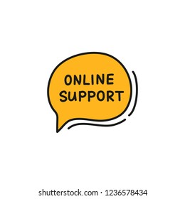 Doodle colored online support chat bubble isolated on white background.