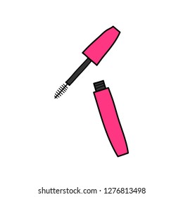 Doodle colored opened tube of mascara isolated on white background.