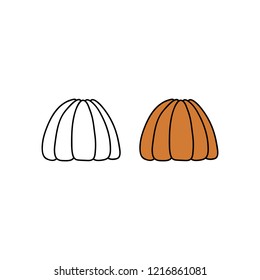 Doodle colored and outline bundt or flan cake isolated on white background.